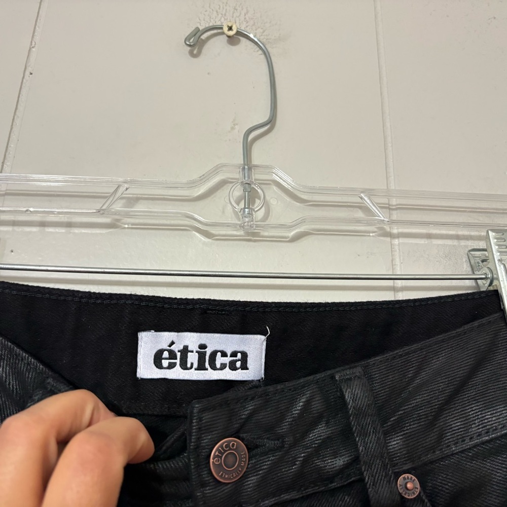 Etica Camille Low Rise Bootcut Jeans Black Drenched Coated Size 27 Sustainable - Picture 9 of 12